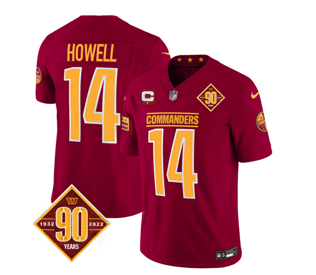 Men's Washington Commanders #14 Sam Howell Burgundy 2023 F.U.S.E. 90th Anniversary Vapor Limited Football Stitched Jersey